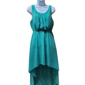 Forever 21 Women's Size Medium High Low Maxi Dress Teal/Aqua Fully Lined Elastic